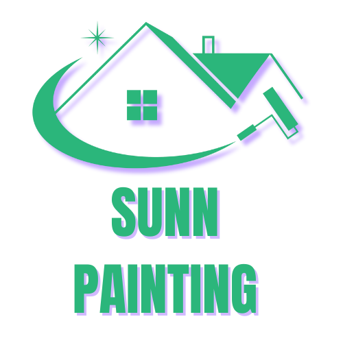 Green and white logo with house and painting tools for Sunn Painting